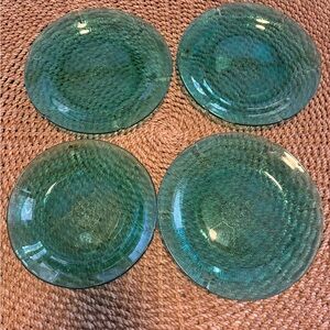 Vintage Forta Crisa Green Glass Dinnerware | 3 dinner plates + 1 salad bowl